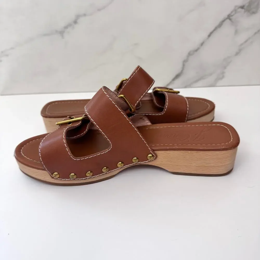 J. Crew Womens Double Strap Sandals Size 9 Leather Neutral Buckle Minimal Brown